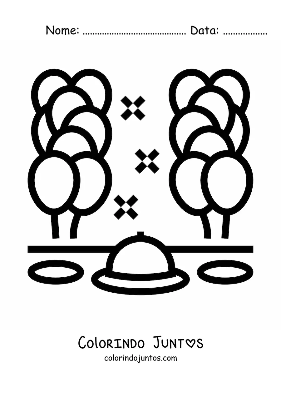 Desenho para colorir de uma mesa com balões de festa