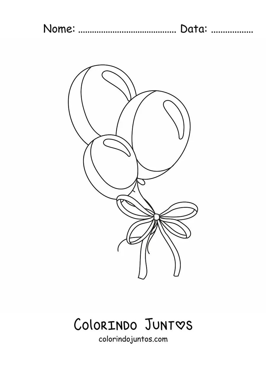 Desenho para colorir de três balões de presente com um laço
