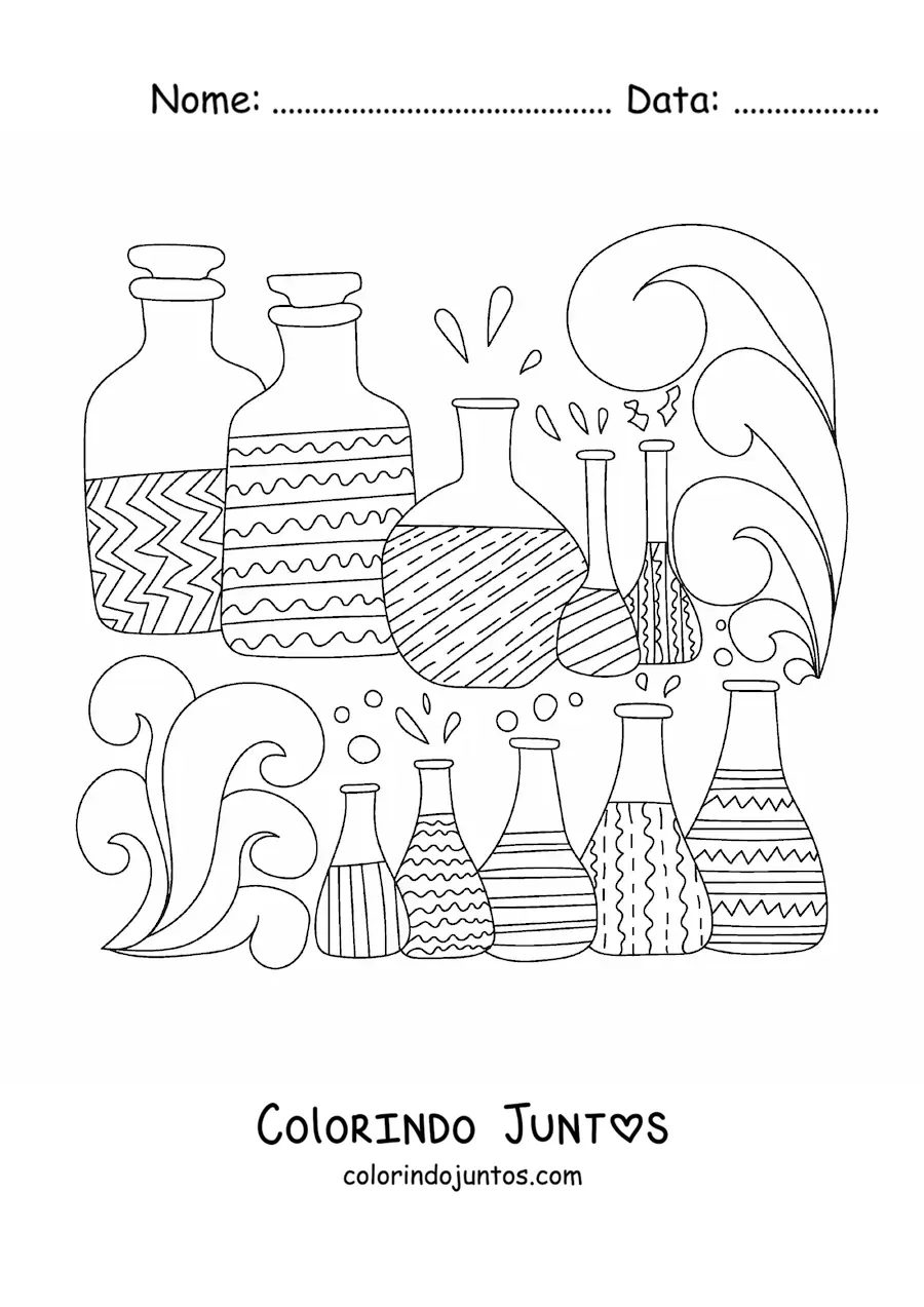 Desenho para colorir de várias substâncias químicas