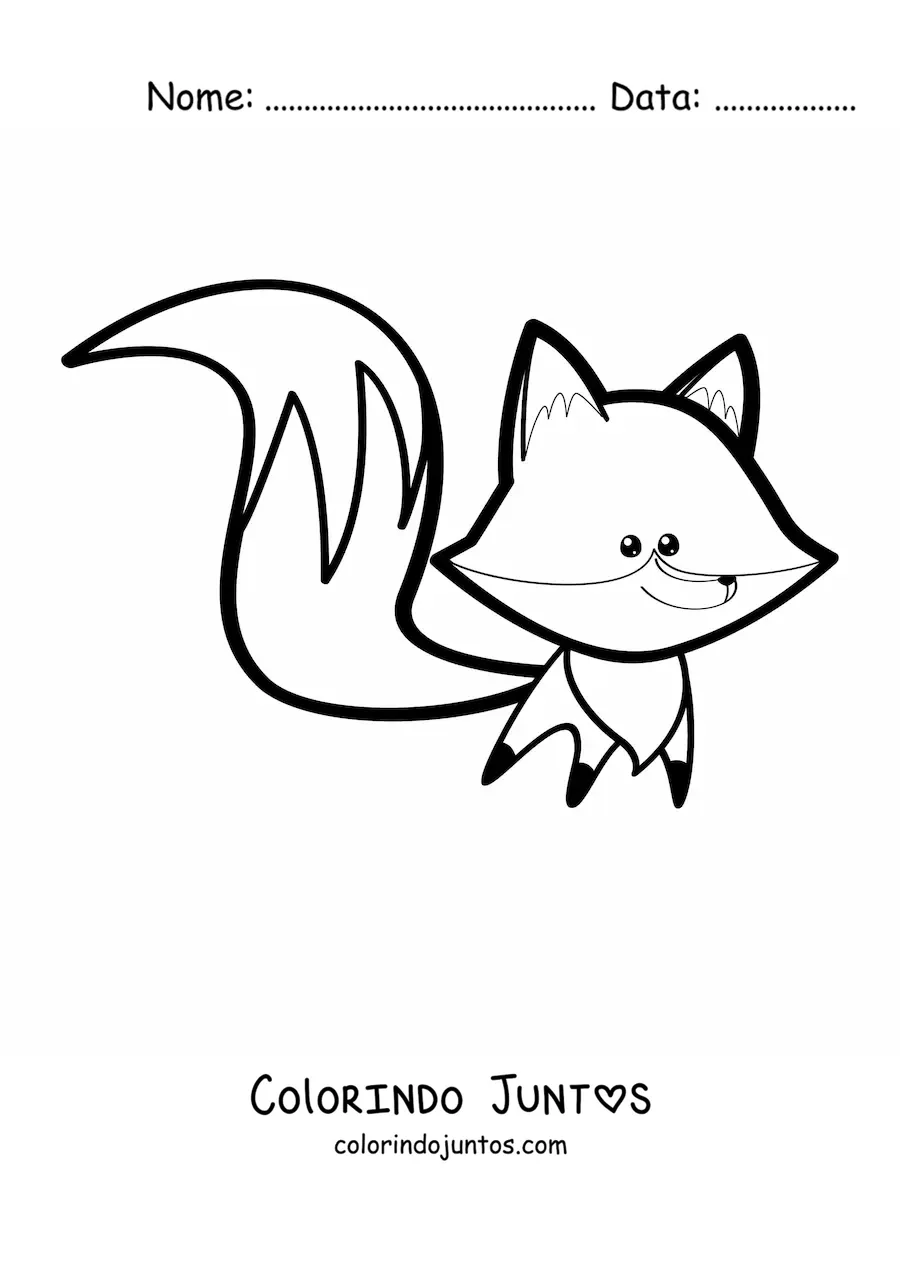 Desenho para colorir de uma raposa kawaii de cauda longa