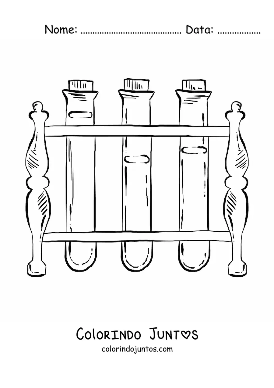 Desenho para colorir de reagentes químicos em tubos de ensaio