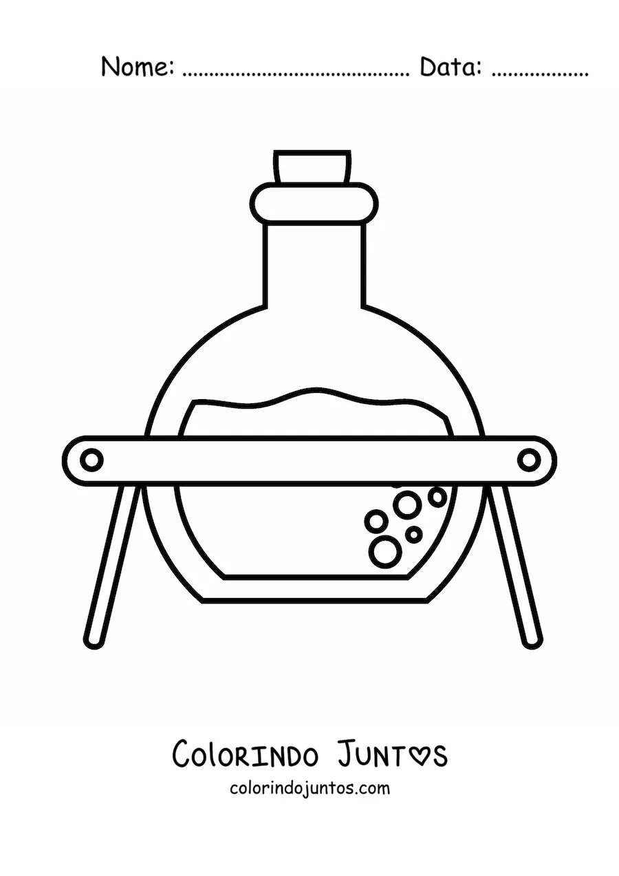 Desenho para colorir de uma solução química em um frasco erlenmeyer
