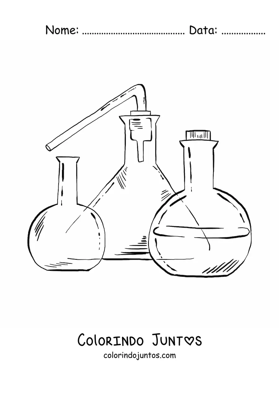 Desenho para colorir dos instrumentos de laboratório de química