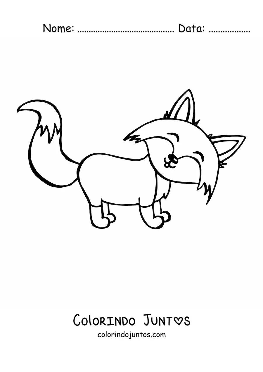 Desenho para colorir de uma raposa kawaii de perfil sorrindo para a frente