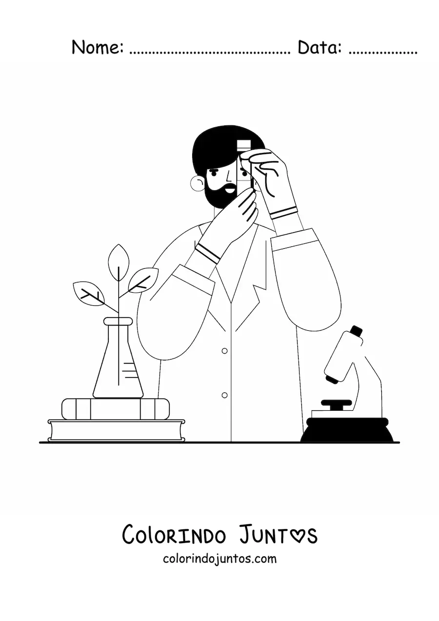 Desenho para colorir de um cientista em um laboratório de biologia