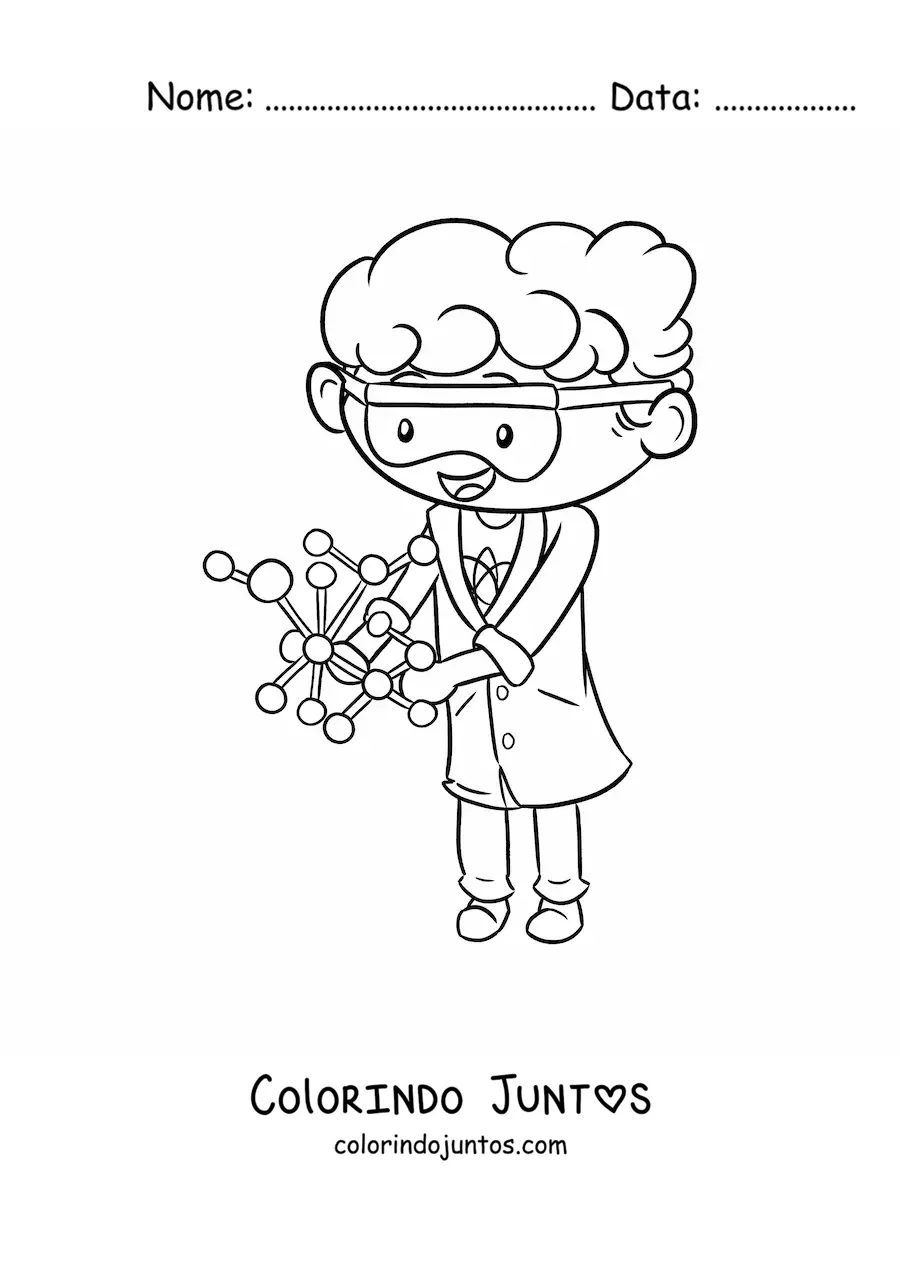 Desenho para colorir de um cientista kawaii