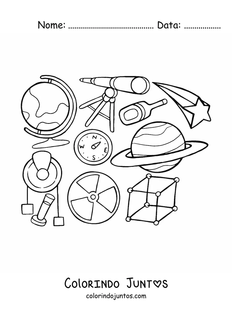 Desenho para colorir de elementos de física