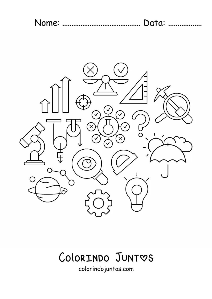 Desenho para colorir de elementos de estudo da física clássica