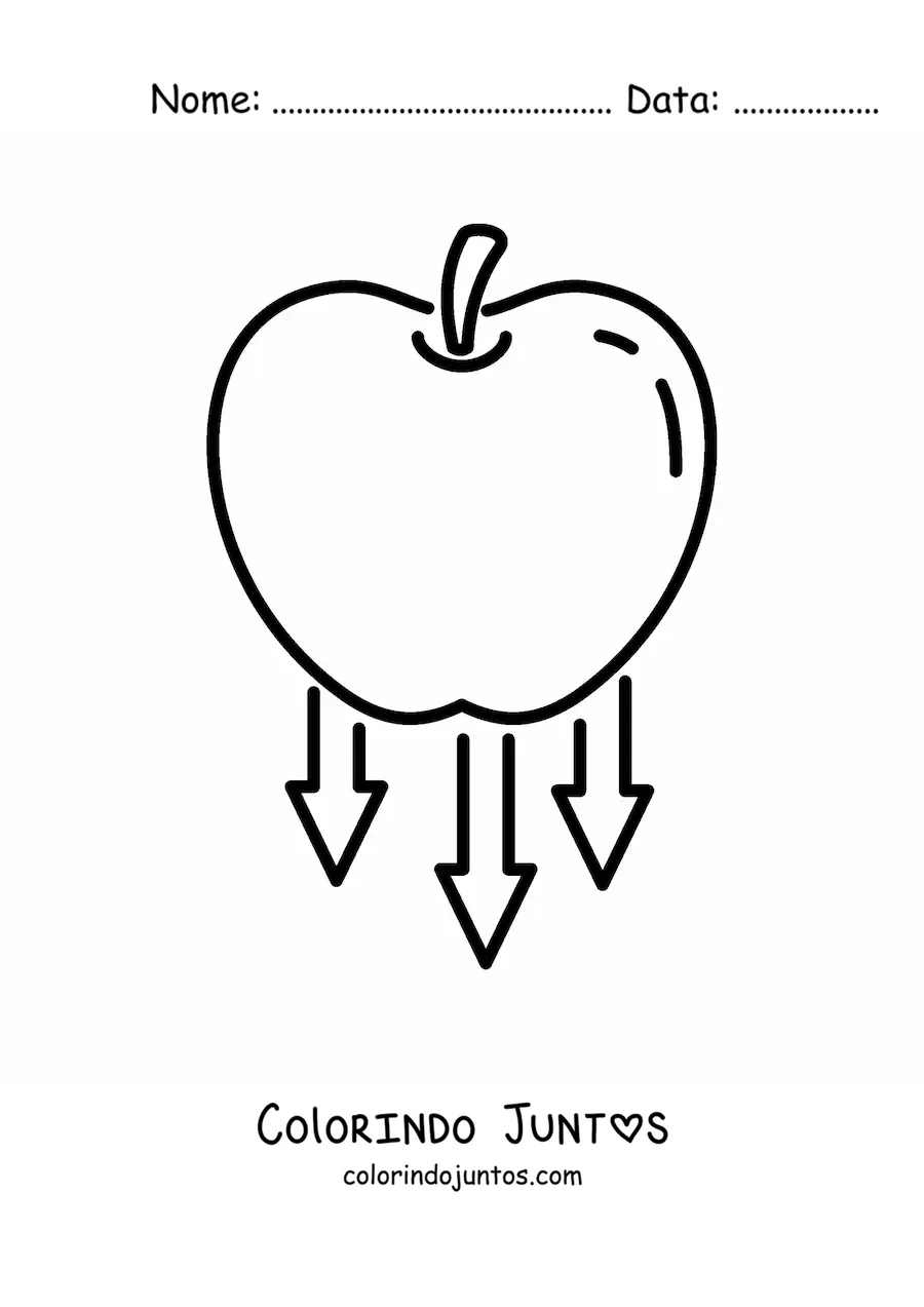 Desenho para colorir de uma maçã caindo representando a gravidade
