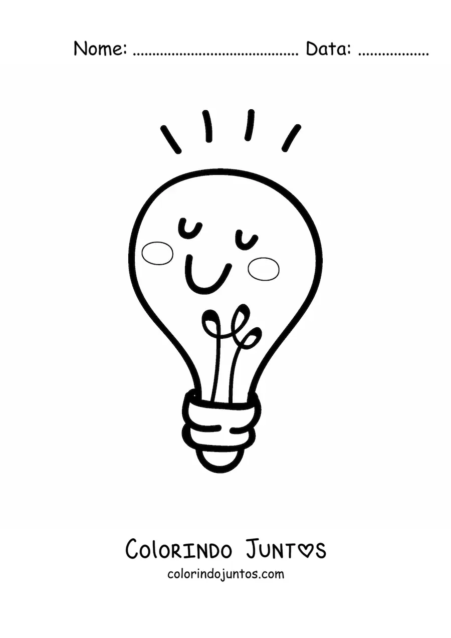 Desenho para colorir de uma lâmpada acesa pelo efeito fotoelétrico
