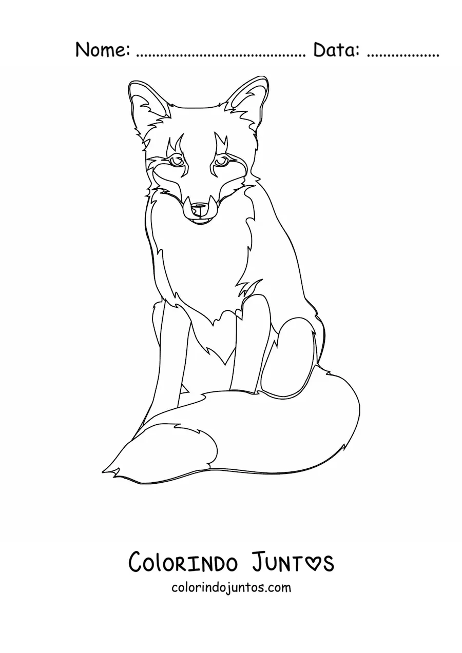 Desenho para colorir de uma raposa selvagem sentada de frente