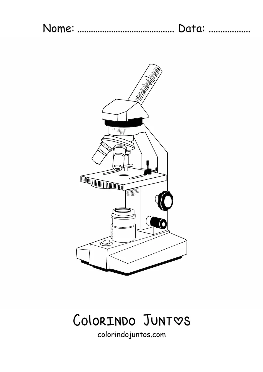 Desenho para colorir das partes de um microscopio composto moderno