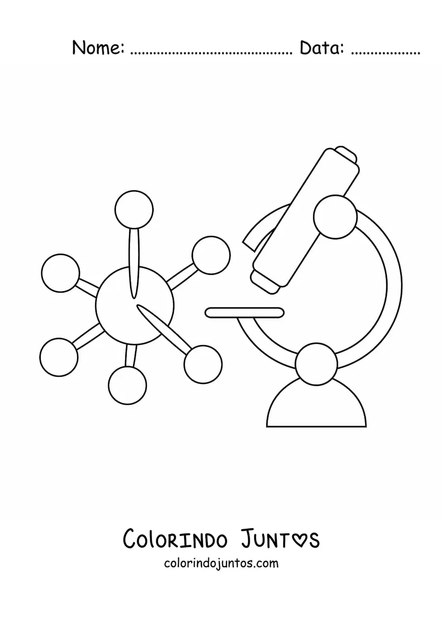 Desenho para colorir de um microscopio simples e um virus