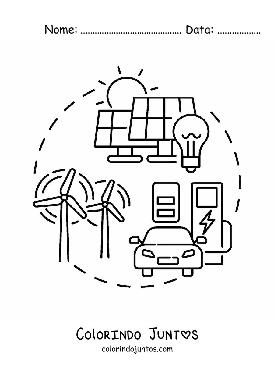 Desenho para colorir dos elementos da energia renovavel