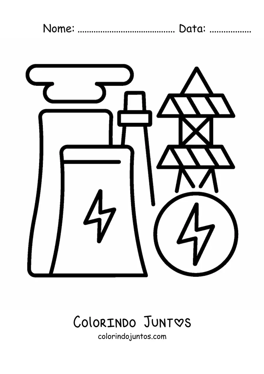 Desenho para colorir de uma usina de geracao de energia eletrica
