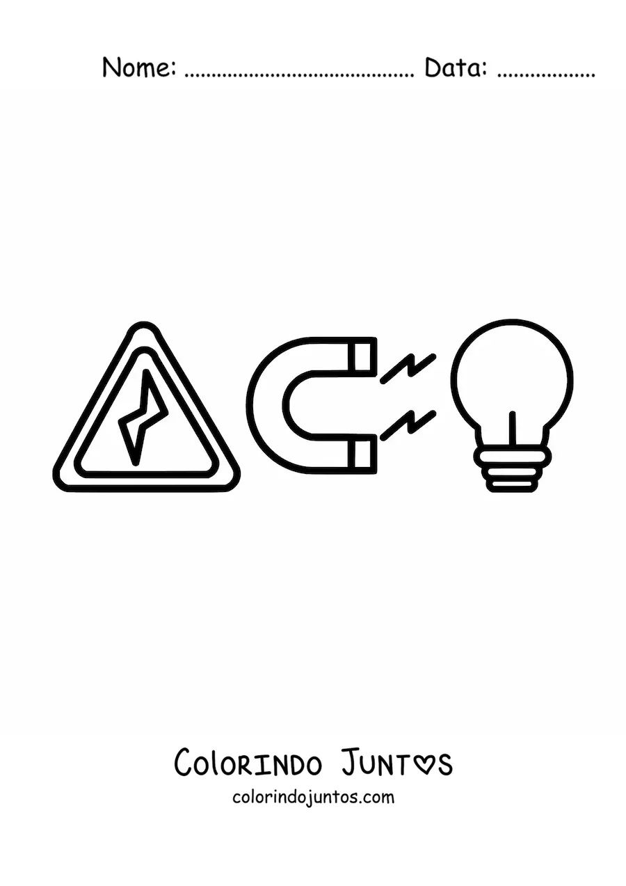 Desenho para colorir de simbolos de eletricidade e magnetismo