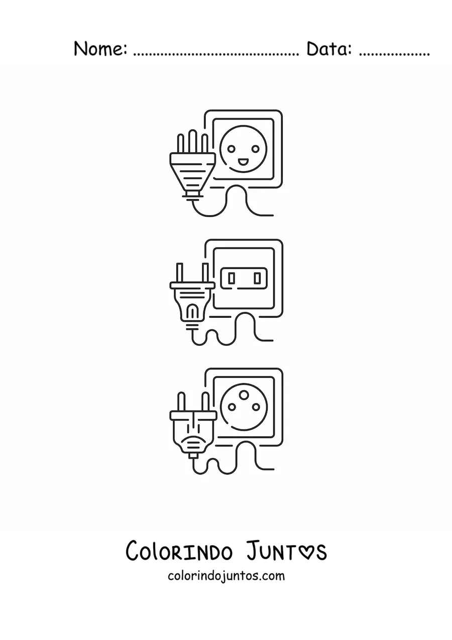 Desenho para colorir de tipos de tomadas eletricas