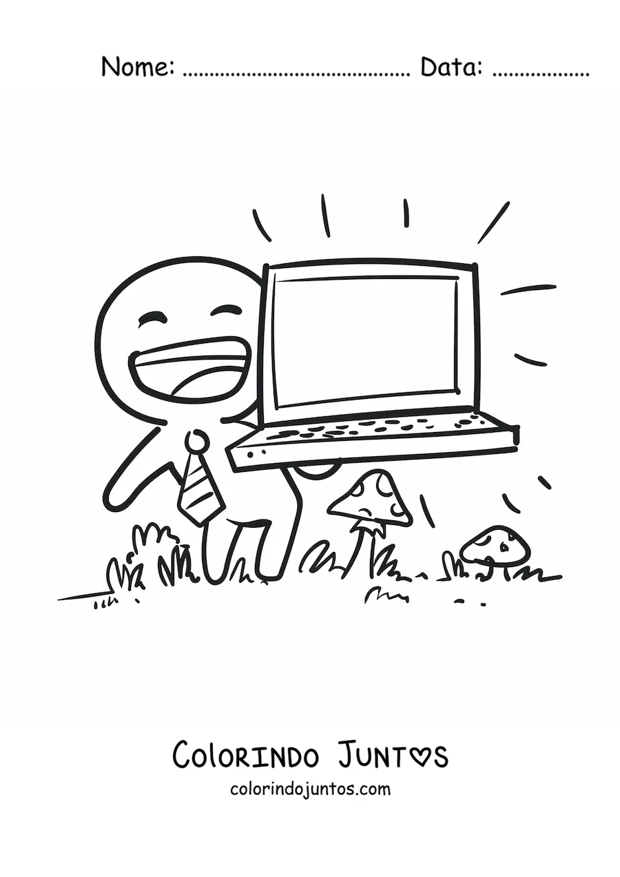 Desenho para colorir de um homem com um notebook