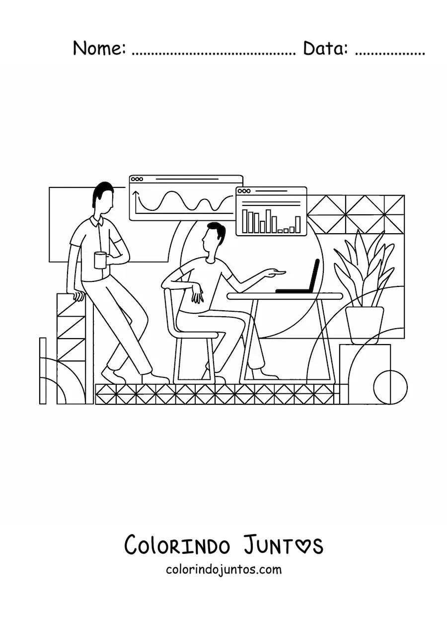 Desenho para colorir de um homem em um escritorio com um notebook