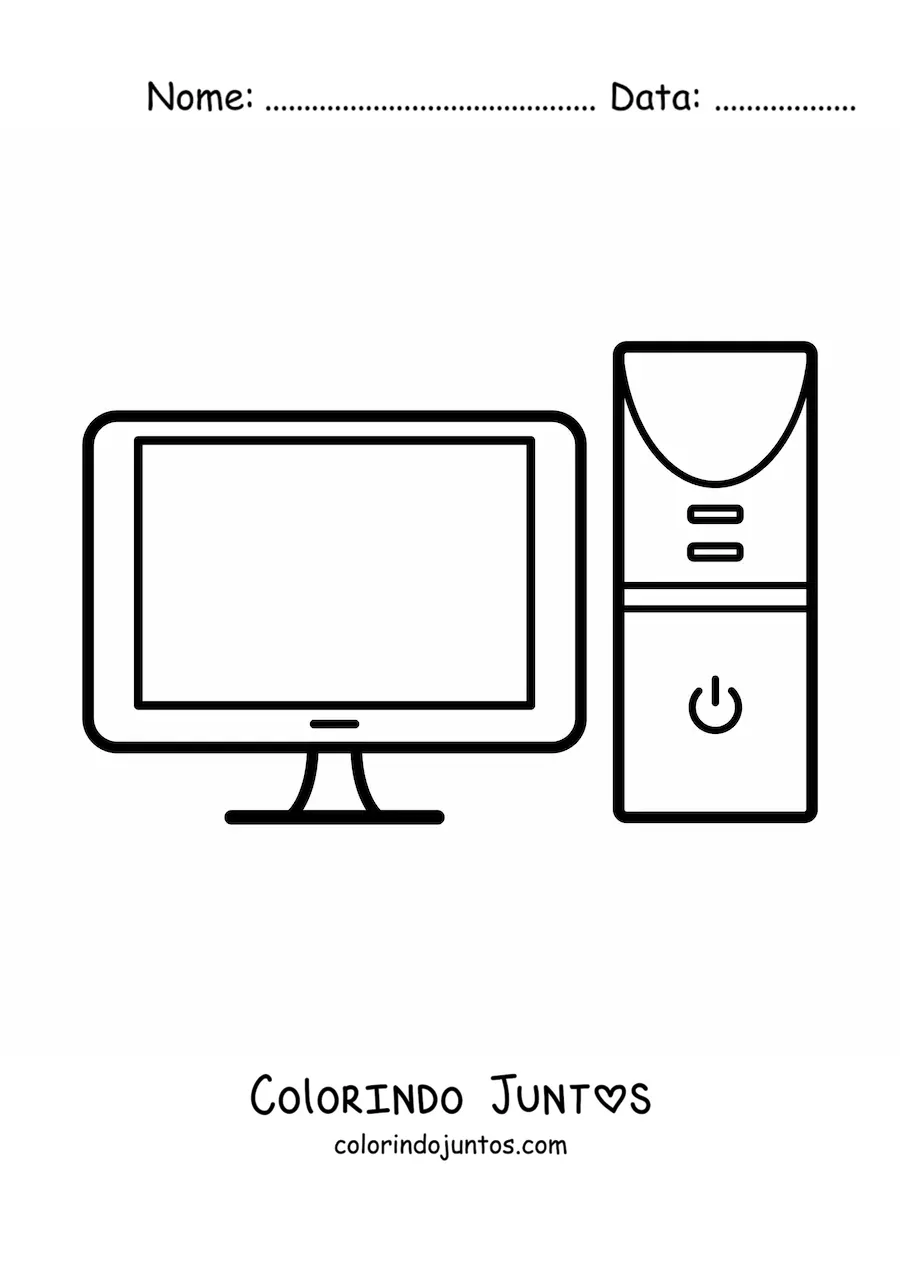 Desenho para colorir de um CPU e um monitor moderno