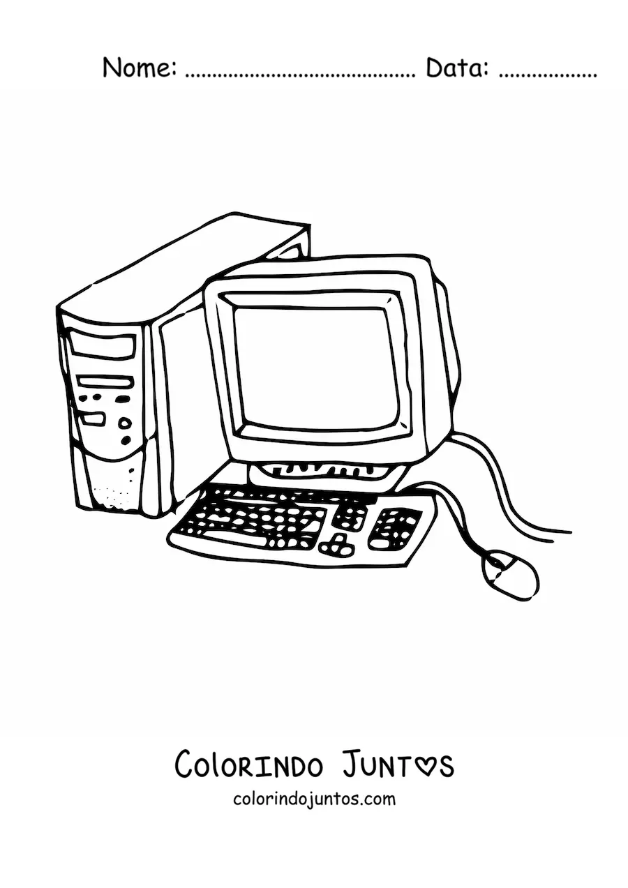 Desenho para colorir das partes de um computador antigo