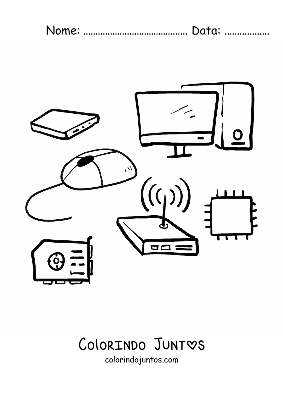 Desenho para colorir das partes de um computador