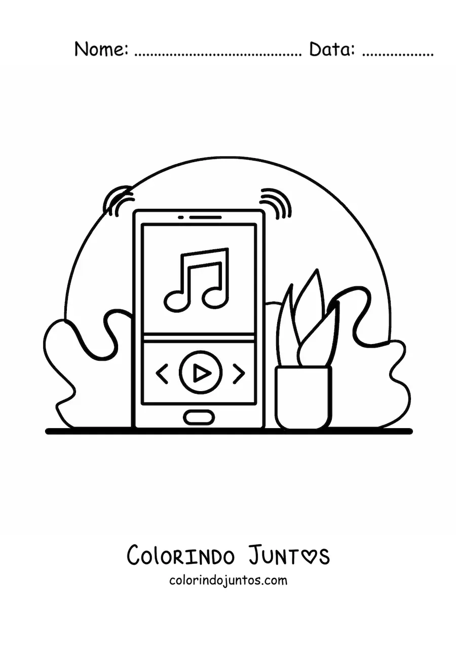 Desenho para colorir de um celular reproduzindo musica