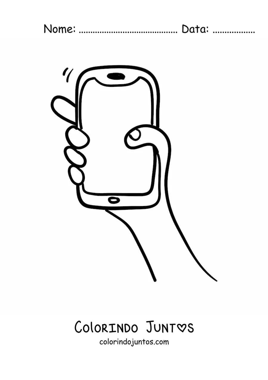 Desenho para colorir de uma mao segurando um smartphone