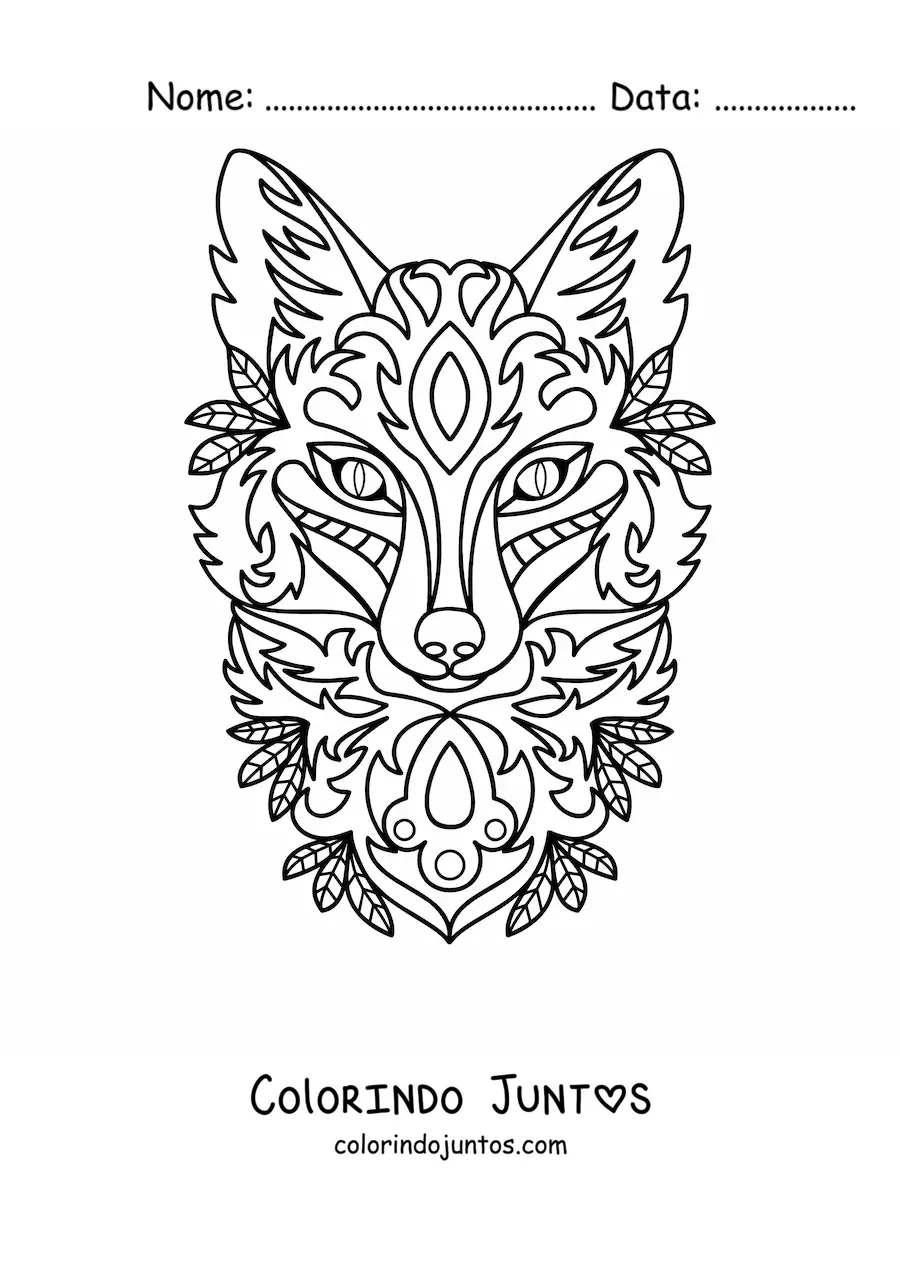 Desenho para colorir de uma mandala em formato de raposa