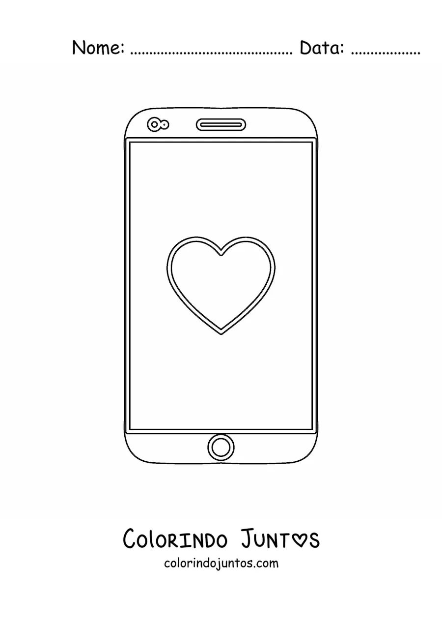 Desenho para colorir de um smartphone com um coracao
