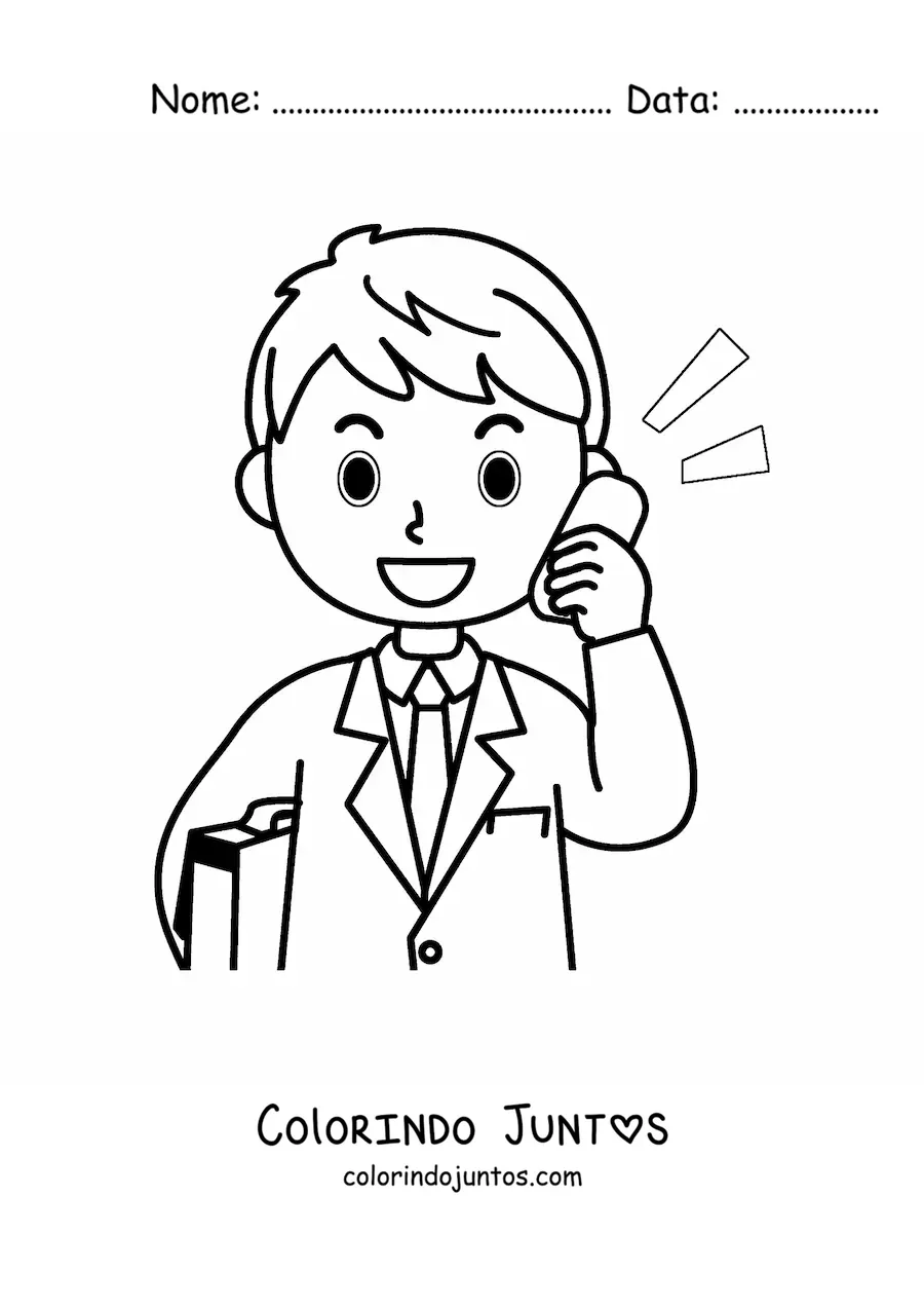 Desenho para colorir de um homem de terno falando ao telefone
