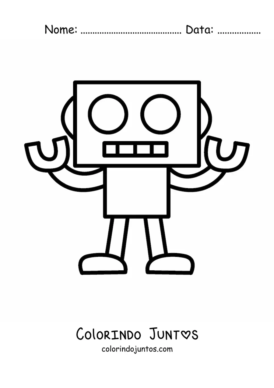 Desenho para colorir de um robo desenhado com formas geometricas