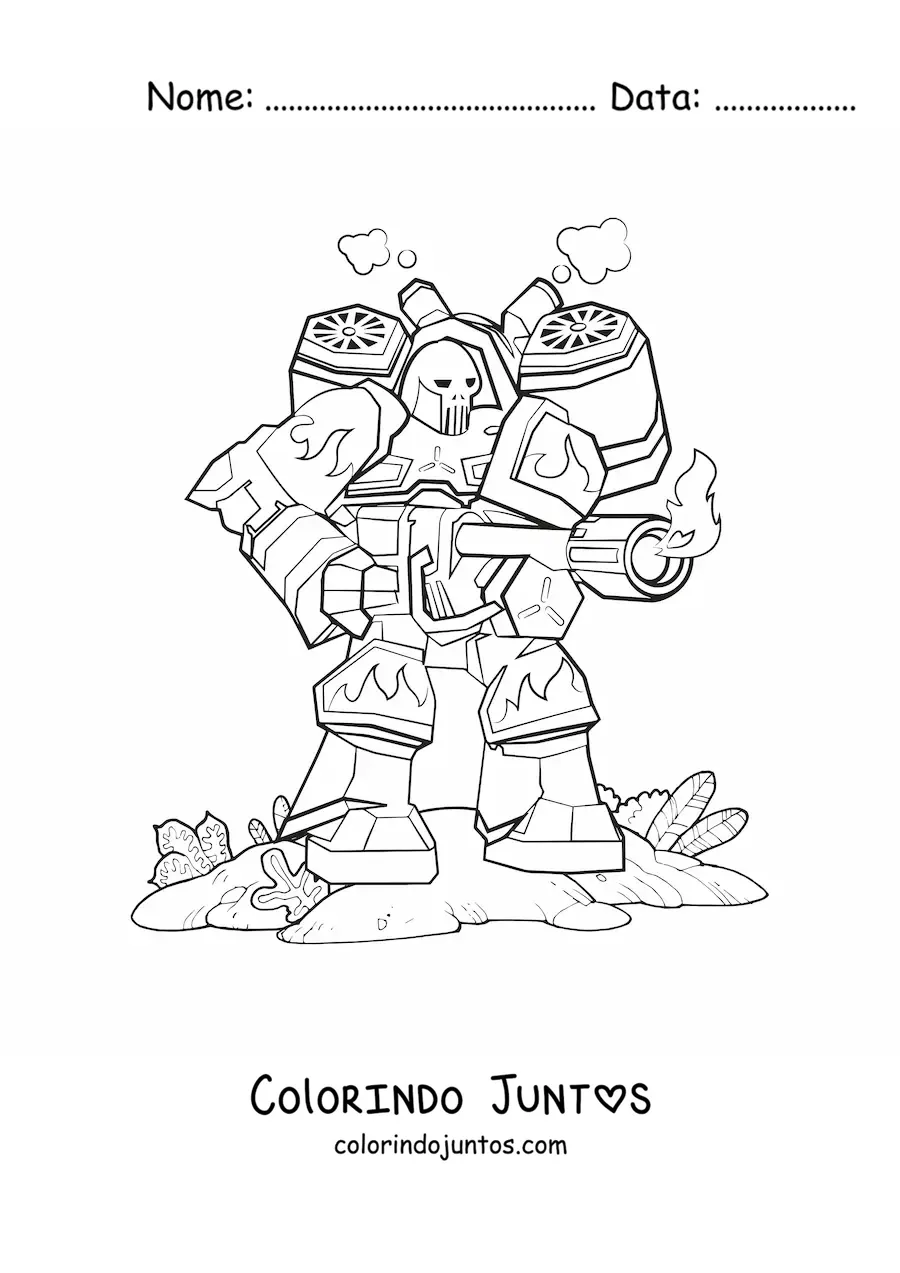 Desenho para colorir de um robo de combate atirando