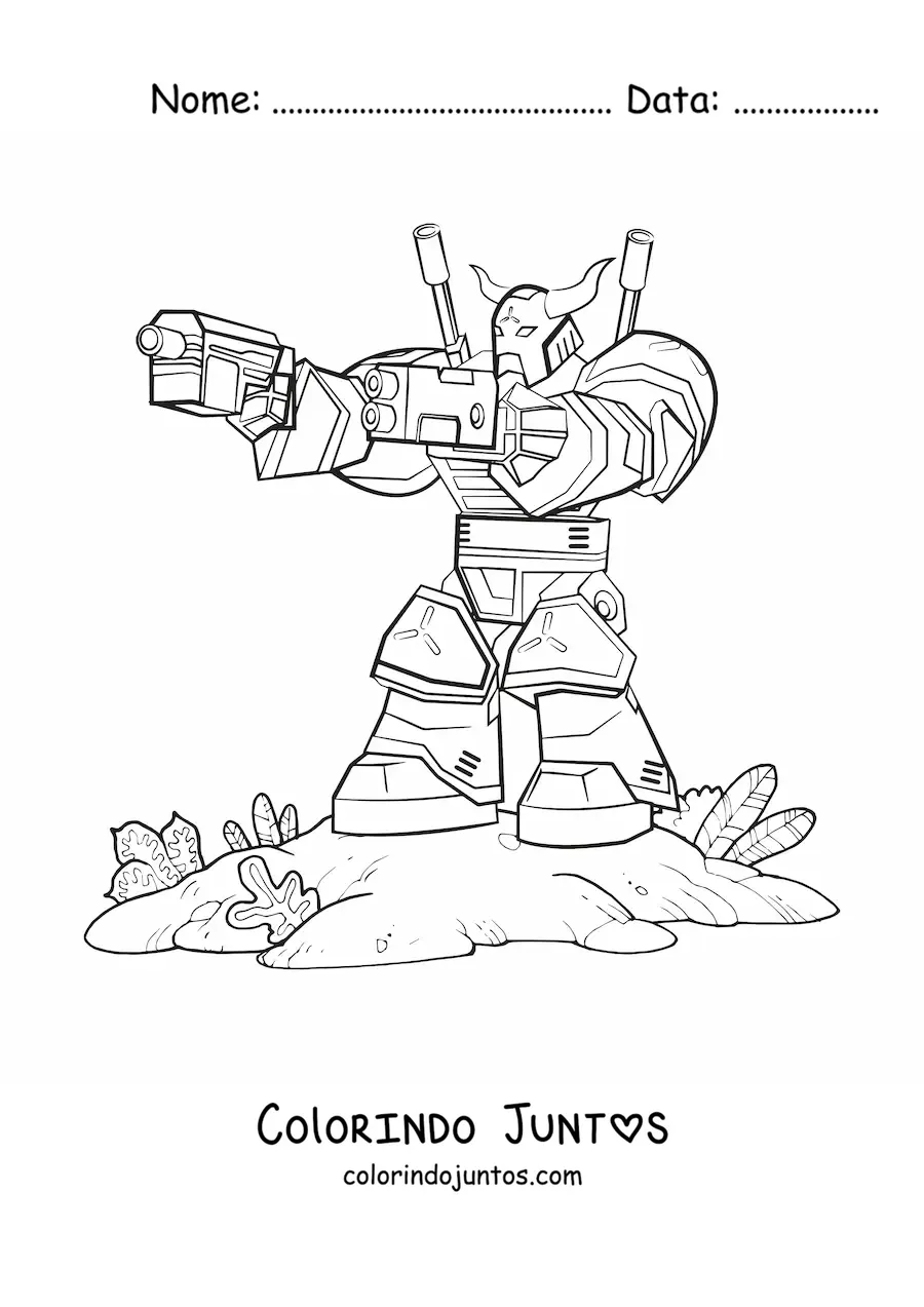 Desenho para colorir de um robo assassino apontando uma arma