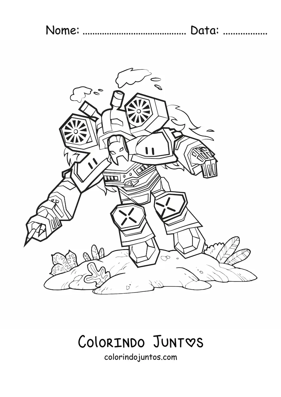 Desenho para colorir de um robo de guerra voando