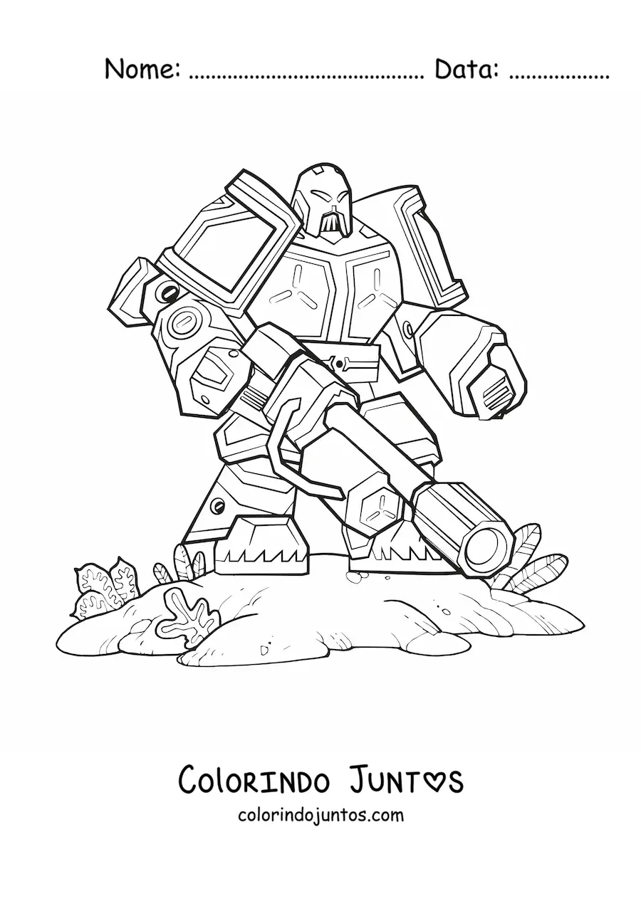 Desenho para colorir de um robo de combate na batalha