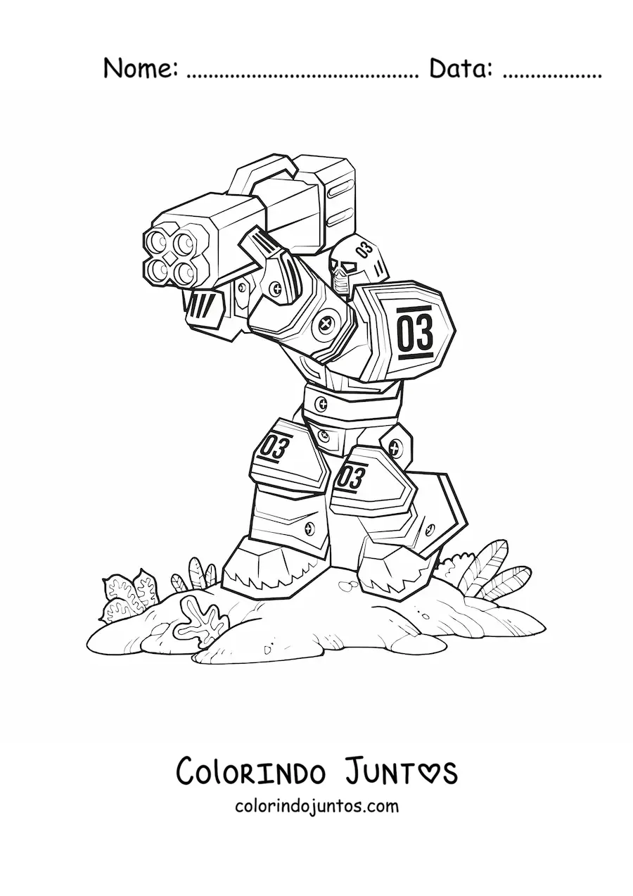 Desenho para colorir de um robo com arma gigante
