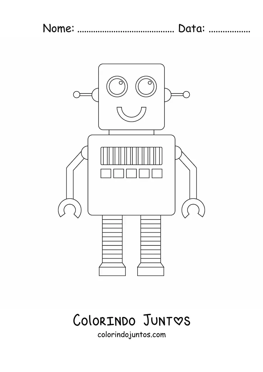 Desenho para colorir de um robo infantil sorridente