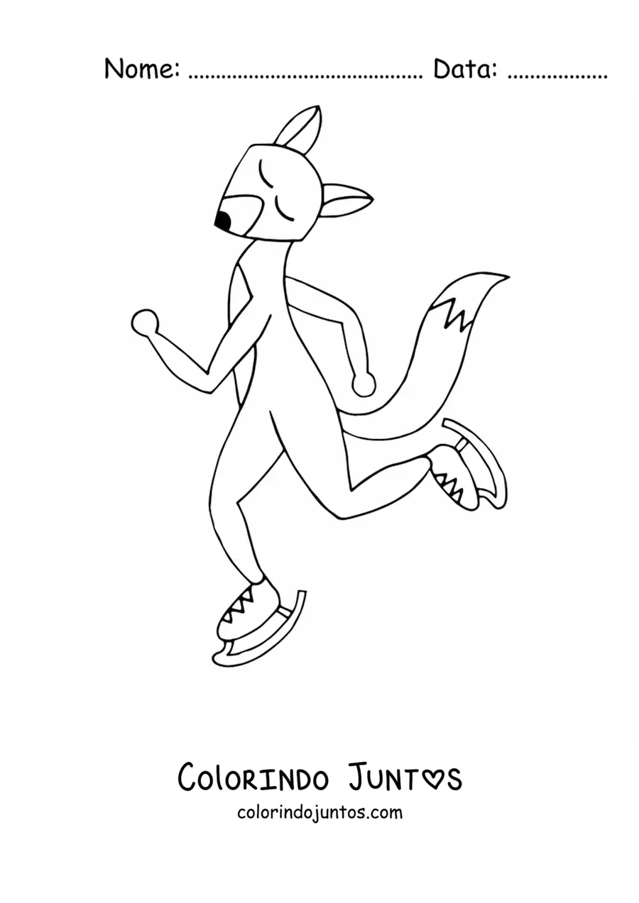 Desenho para colorir de uma raposa animada patinando com os olhos fechados