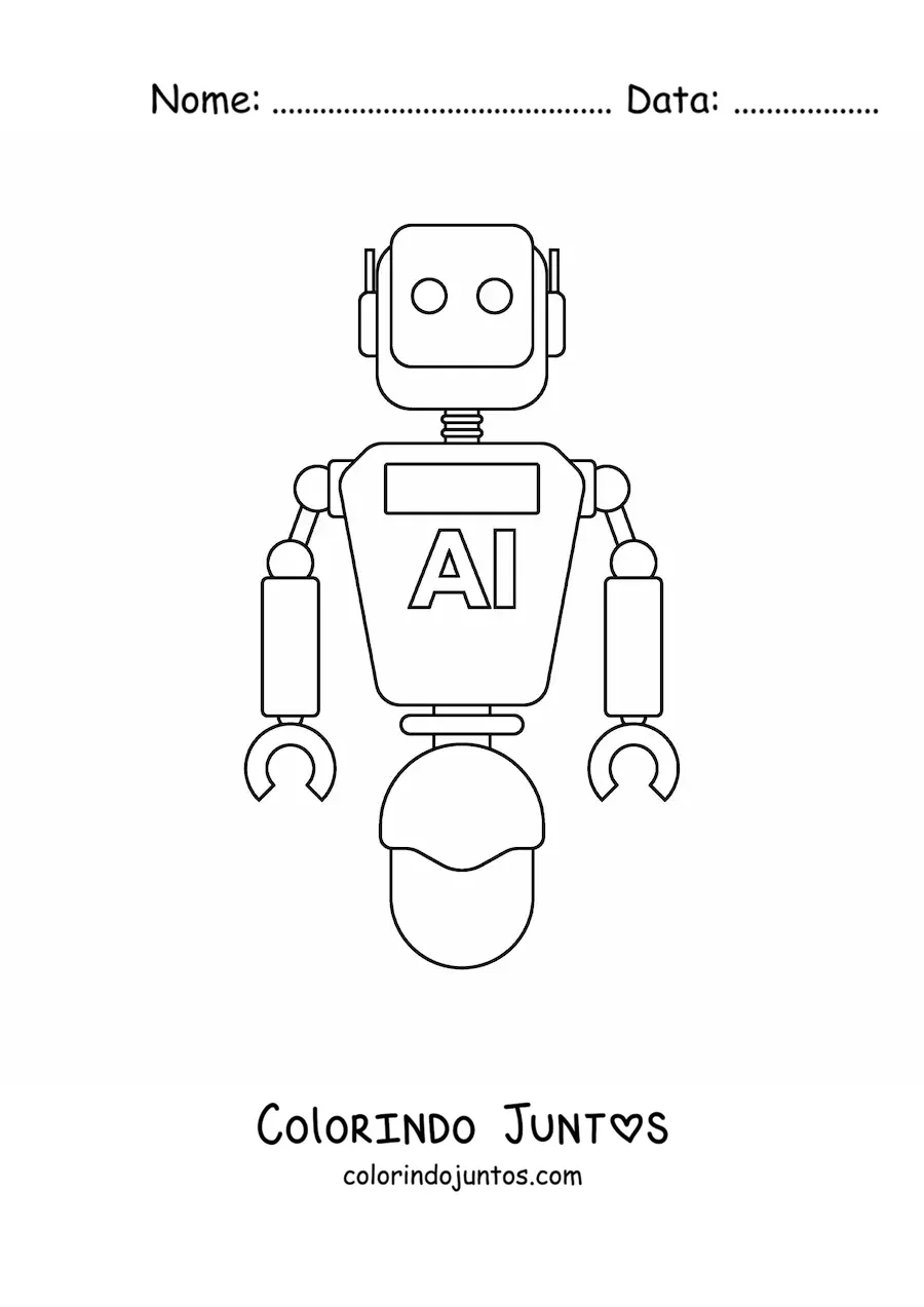 Desenho para colorir de um robo com inteligencia artificial