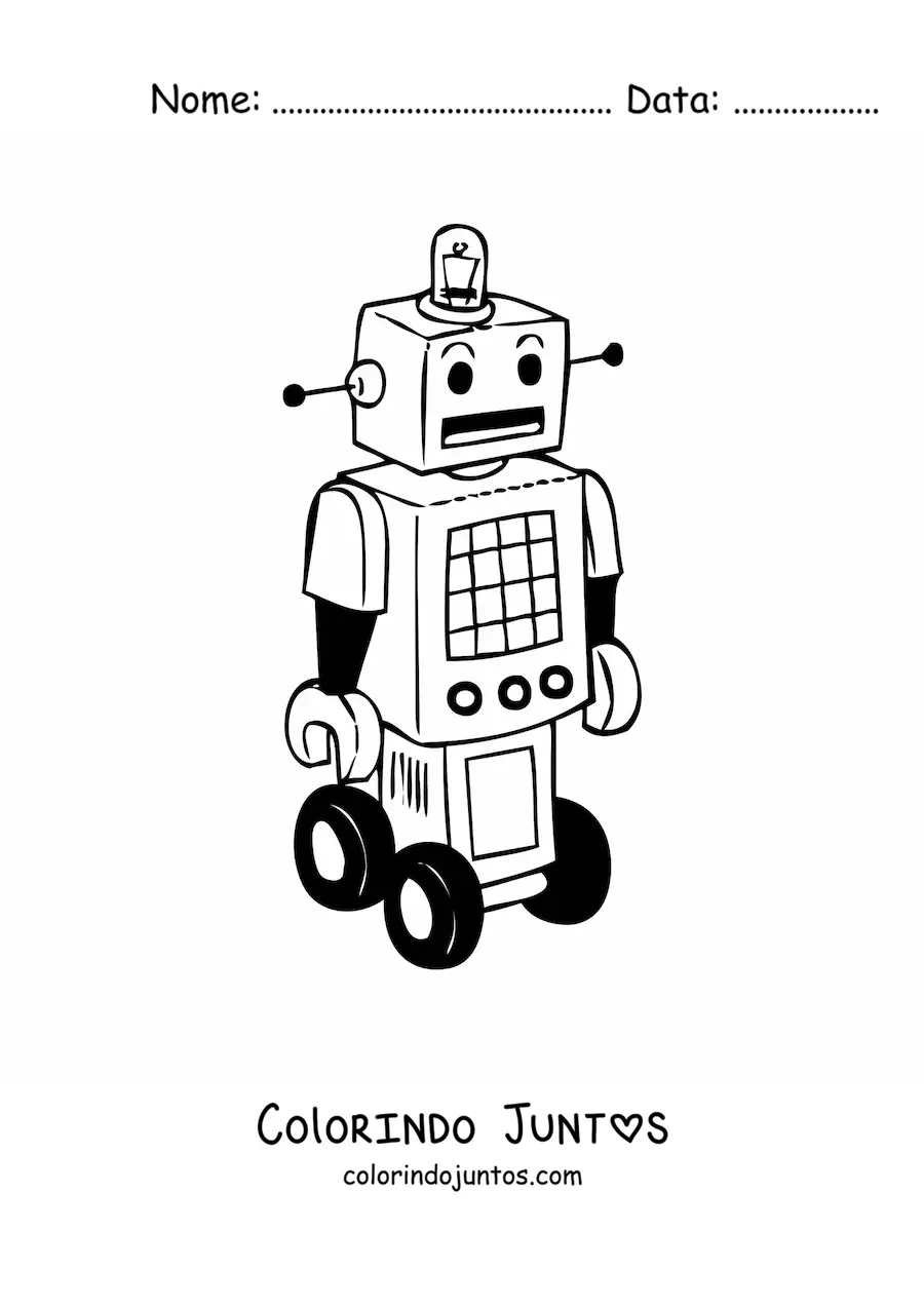 Desenho para colorir de um robo retro com rodas