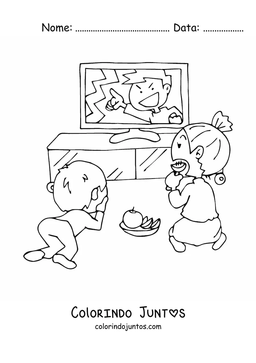 Desenho para colorir de uma mae e seu filho assistindo televisao