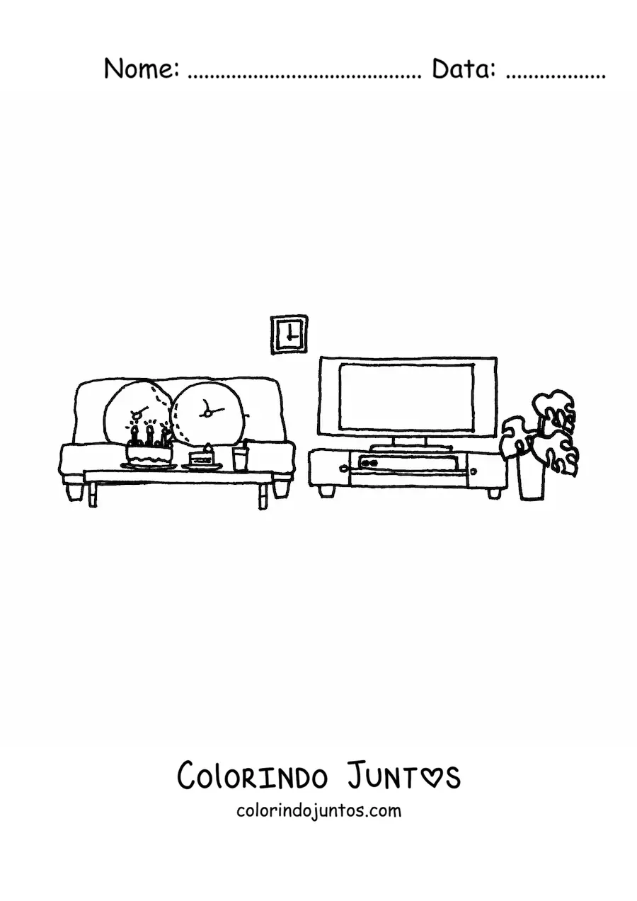 Desenho para colorir de uma televisao moderna na sala de estar