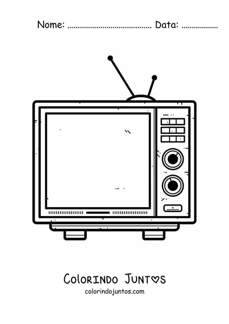 Desenho para colorir de uma televisao com antena