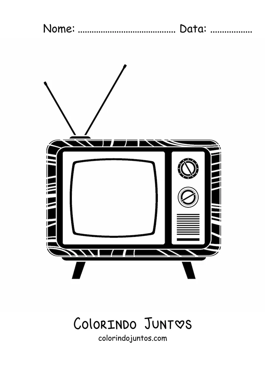 Desenho para colorir de uma televisao antiga com antena