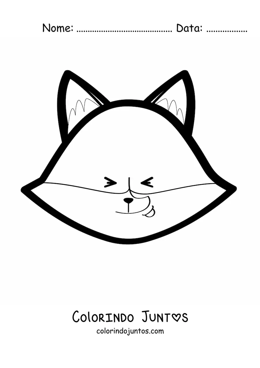 Desenho para colorir do rosto de uma raposa animada com os olhos fechados e sorridente