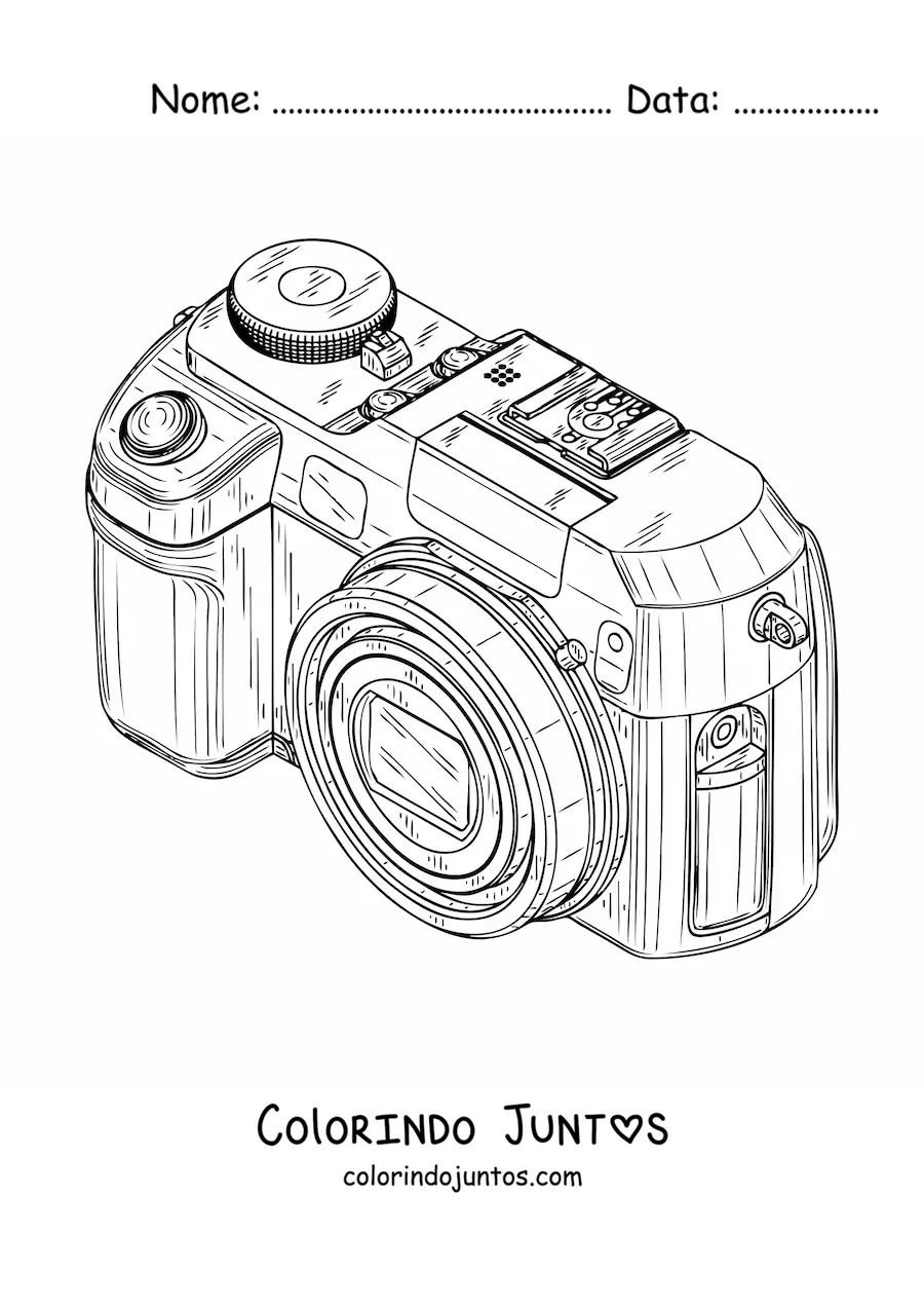 Desenho para colorir de uma camera digital realista