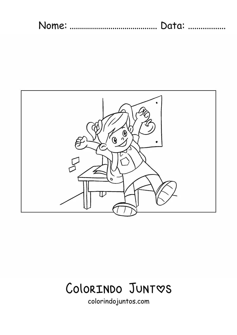 Desenho para colorir de uma menina na sala de aula