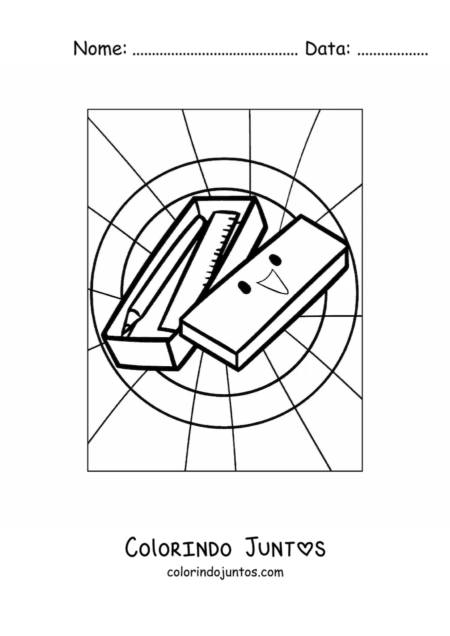 Desenho para colorir de vários materiais escolares kawaii