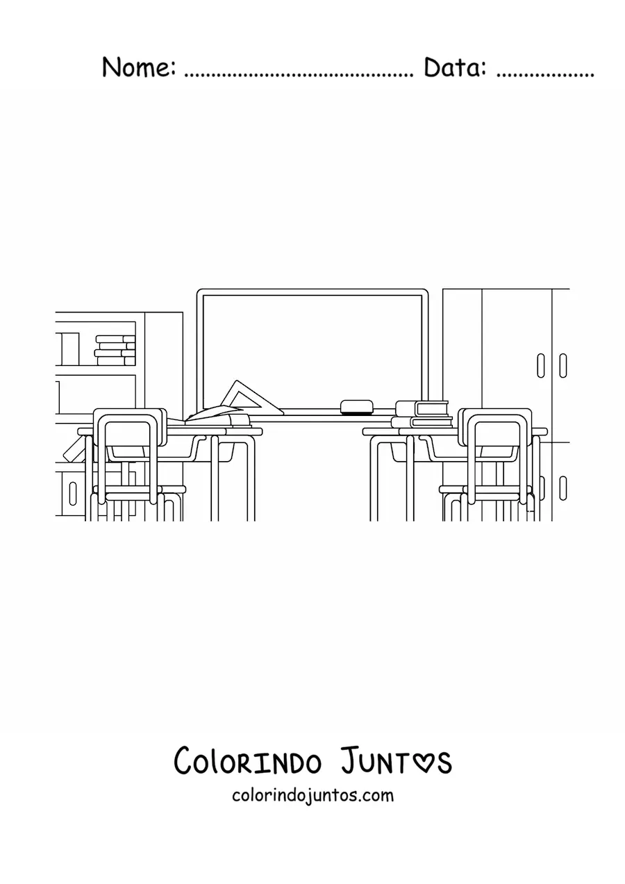 Desenho para colorir de uma sala de aula